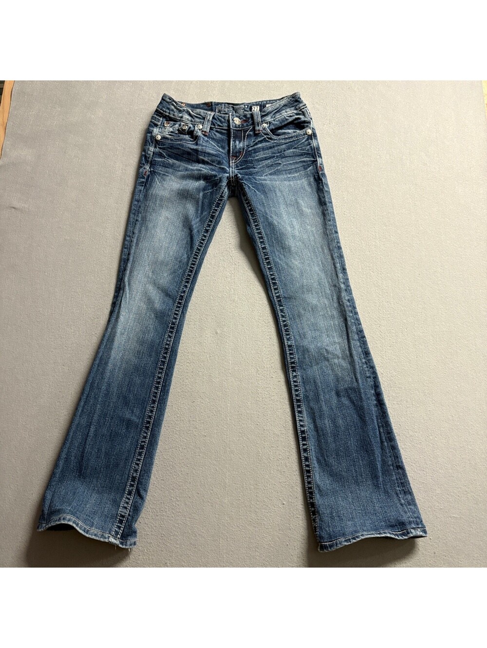 Miss Me Bootcut Jeans Womens 27 Blue Denim Embellished Stars Rhinestones JD1067B